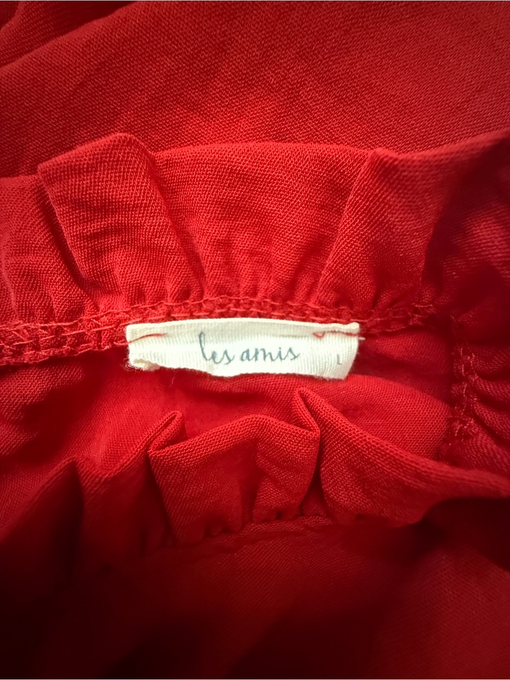 Vintage Les Amis Red Ruffle Neck Puff Sleeve Smocked Cuff Blouse Cottagecore L - Picture 9 of 12